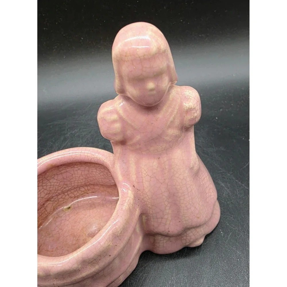 Vintage Jack & Jill Planter Rose Pink Nusery Rhyme Ceramic Planter Organizer